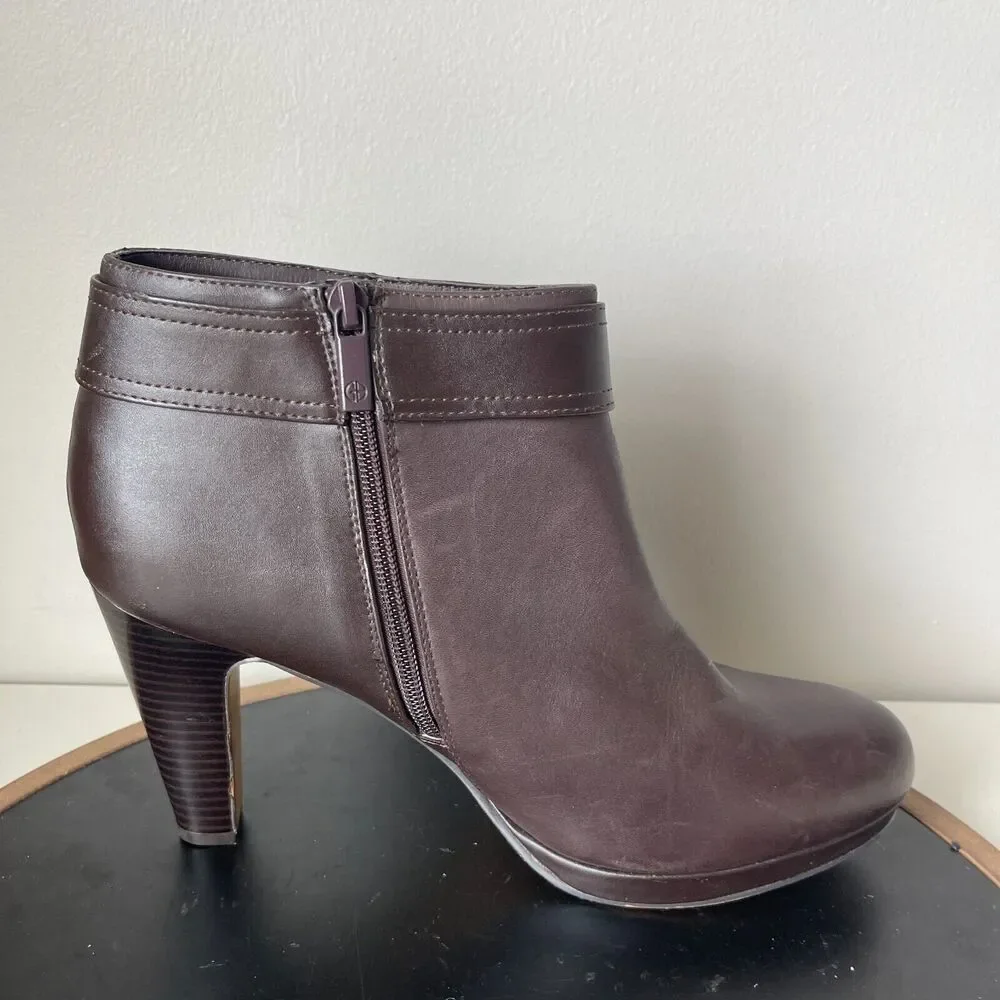 Giani Bernini Netty Bootie Women 11 M High Heel Brown Leather Ankle Classic Boot